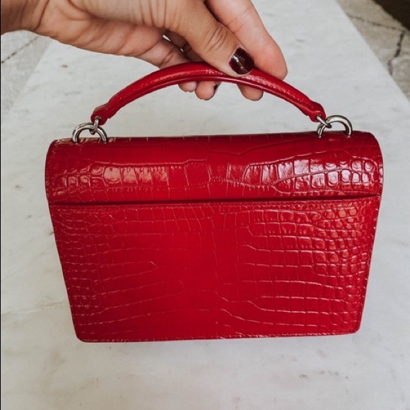 SOLD- Ysl Mini Sunset Croc Embossed Red Calfskin Leather - Picture 8 of 10